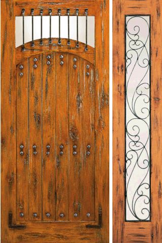 WDMA 50x80 Door (4ft2in by 6ft8in) Exterior Knotty Alder Door with One Sidelight Prehung Camber Lite 1