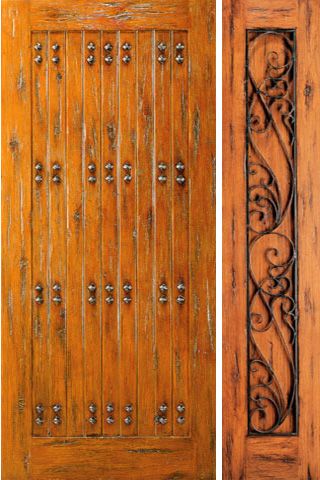 WDMA 50x80 Door (4ft2in by 6ft8in) Exterior Knotty Alder Prehung Door with One Side light Clavos 1