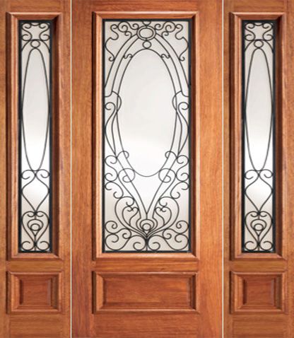 WDMA 52x80 Door (4ft4in by 6ft8in) Exterior Mahogany Victorian Ironwork Glass Door Two Sidelights 1