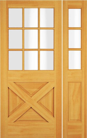 WDMA 52x96 Door (4ft4in by 8ft) Exterior Swing Cherry Wood 1/2 Lite 9 Lite Rustic Crossbuk Single Door / 1 Sidelight 1