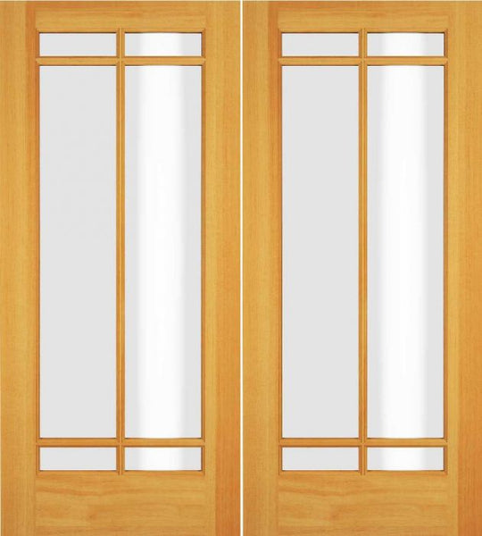 WDMA 52x96 Door (4ft4in by 8ft) Exterior Swing Poplar Wood Full Lite Prairie Arts and Craft Double Door 1