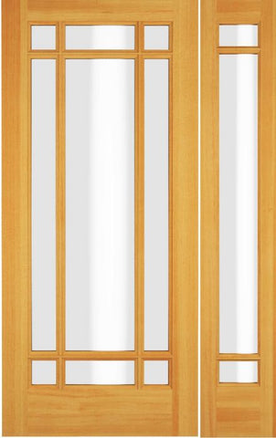 WDMA 52x96 Door (4ft4in by 8ft) Exterior Swing Maple Wood Full Lite Prairie Arts and Craft Single Door / 1 Sidelight 1