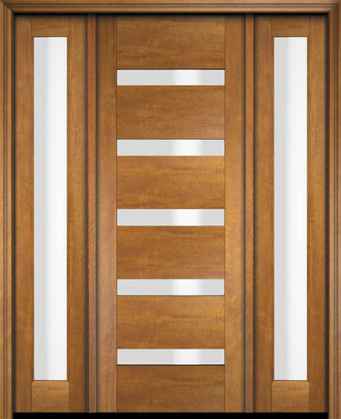 WDMA 52x96 Door (4ft4in by 8ft) Exterior Swing Mahogany Modern Slimlite 501 Shaker Single Entry Door Sidelights 1