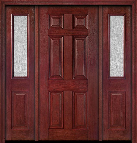 WDMA 54x80 Door (4ft6in by 6ft8in) Exterior Cherry Six Panel Single Entry Door Sidelights 1/2 Lite Rain Glass 1