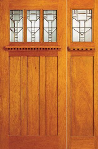 WDMA 54x80 Door (4ft6in by 6ft8in) Exterior Mahogany Mission Style Door and Sidelight Three-Lite Glass 1