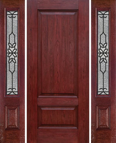 WDMA 54x80 Door (4ft6in by 6ft8in) Exterior Cherry Two Panel Single Entry Door Sidelights MD Glass 1