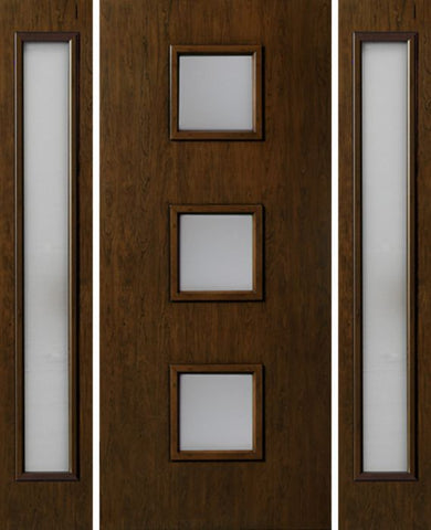 WDMA 54x80 Door (4ft6in by 6ft8in) Exterior Cherry Contemporary Three Square Lite Single Entry Door Sidelights 1
