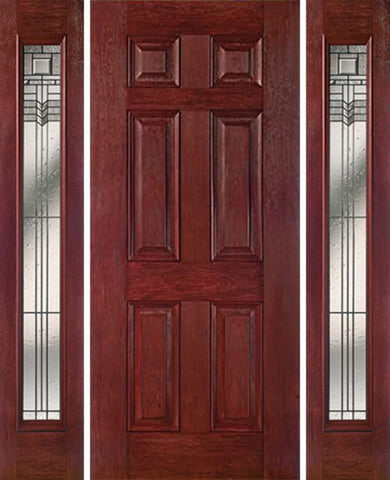 WDMA 54x80 Door (4ft6in by 6ft8in) Exterior Cherry Six Panel Single Entry Door Sidelights Full Lite KP Glass 1