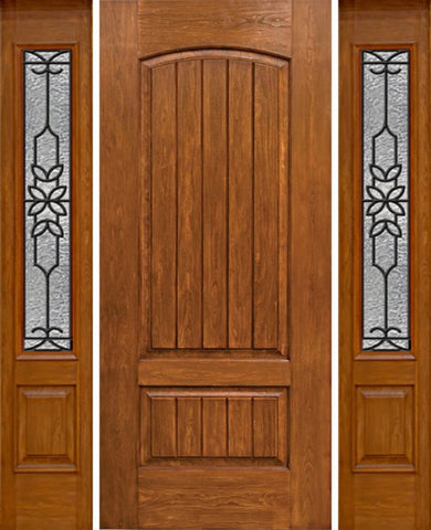 WDMA 54x80 Door (4ft6in by 6ft8in) Exterior Cherry Plank Two Panel Single Entry Door Sidelights 3/4 Lite w/ MD Glass 1