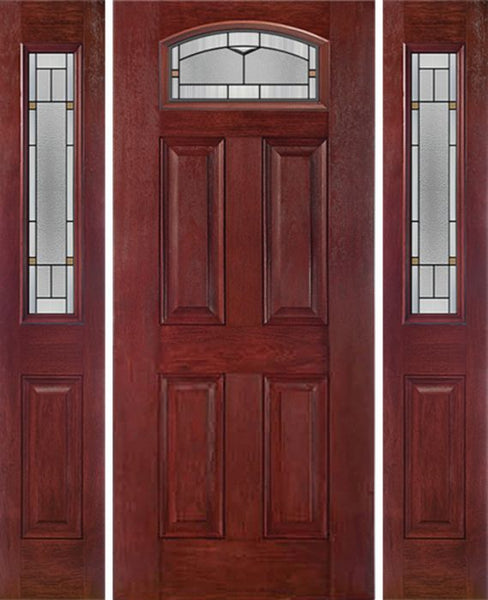 WDMA 54x80 Door (4ft6in by 6ft8in) Exterior Cherry Camber Top Single Entry Door Sidelights TP Glass 1