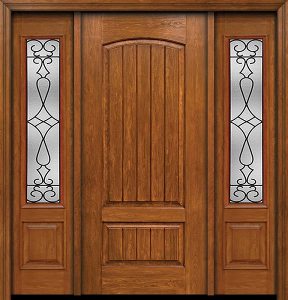 WDMA 54x80 Door (4ft6in by 6ft8in) Exterior Cherry Plank Two Panel Single Entry Door Sidelights 3/4 Lite Wyngate Glass 1