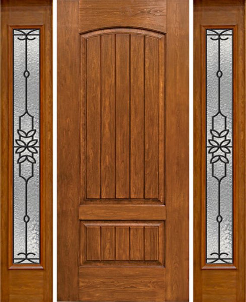 WDMA 54x80 Door (4ft6in by 6ft8in) Exterior Cherry Plank Two Panel Single Entry Door Sidelights Full Lite w/ MD Glass 1