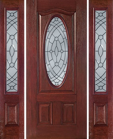 WDMA 54x80 Door (4ft6in by 6ft8in) Exterior Cherry Oval Three Panel Single Entry Door Sidelights EE Glass 1