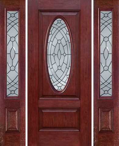 WDMA 54x80 Door (4ft6in by 6ft8in) Exterior Cherry Oval Two Panel Single Entry Door Sidelights EE Glass 1