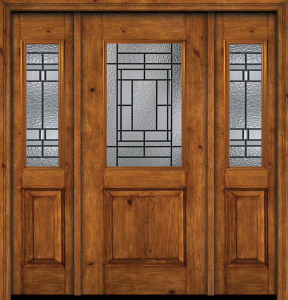 WDMA 54x80 Door (4ft6in by 6ft8in) Exterior Cherry Alder Rustic Plain Panel 1/2 Lite Single Entry Door Sidelights Pembrook Glass 1