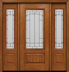 WDMA 54x80 Door (4ft6in by 6ft8in) Exterior Cherry Plank Panel 3/4 Lite Single Entry Door Sidelights Topaz Glass 1
