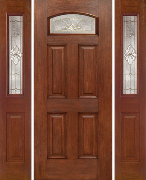 WDMA 54x80 Door (4ft6in by 6ft8in) Exterior Mahogany Camber Top Single Entry Door Sidelights HM Glass 1
