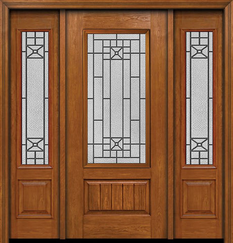 WDMA 54x80 Door (4ft6in by 6ft8in) Exterior Cherry Plank Panel 3/4 Lite Single Entry Door Sidelights Courtyard Glass 1