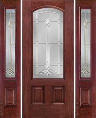 WDMA 54x80 Door (4ft6in by 6ft8in) Exterior Cherry Camber 3/4 Lite Two Panel Single Entry Door Sidelights BT Glass 1