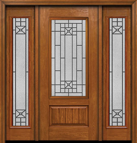 WDMA 54x80 Door (4ft6in by 6ft8in) Exterior Cherry Plank Panel 3/4 Lite Single Entry Door Sidelights Full Lite Courtyard Glass 1