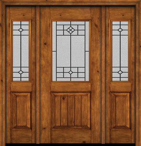 WDMA 54x80 Door (4ft6in by 6ft8in) Exterior Cherry Alder Rustic V-Grooved Panel 1/2 Lite Single Entry Door Sidelights Beaufort Glass 1