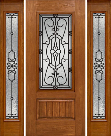 WDMA 54x80 Door (4ft6in by 6ft8in) Exterior Cherry Plank Panel 3/4 Lite Single Entry Door Sidelights Full Lite w/ MD Glass 1