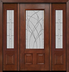 WDMA 54x80 Door (4ft6in by 6ft8in) Exterior Mahogany 3/4 Lite Two Panel Single Entry Door Sidelights Waterside Glass 1