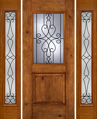 WDMA 54x80 Door (4ft6in by 6ft8in) Exterior Knotty Alder Alder Rustic Plain Panel Single Entry Door Sidelights Full Lite WY Glass 1