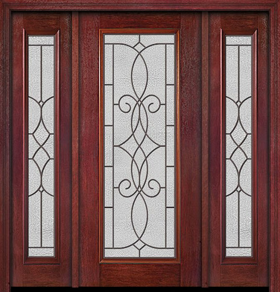 WDMA 54x80 Door (4ft6in by 6ft8in) Exterior Cherry Full Lite Single Entry Door Sidelights Ashbury Glass 1