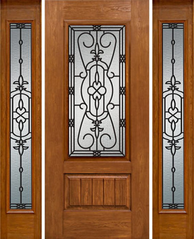 WDMA 54x80 Door (4ft6in by 6ft8in) Exterior Cherry Plank Panel 3/4 Lite Single Entry Door Sidelights Full Lite w/ MD Glass 1