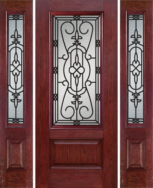 WDMA 54x80 Door (4ft6in by 6ft8in) Exterior Cherry 3/4 Lite 1 Panel Single Entry Door Sidelights JA Glass 1