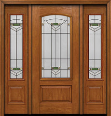 WDMA 54x80 Door (4ft6in by 6ft8in) Exterior Cherry Camber 3/4 Lite Single Entry Door Sidelights Greenfield Glass 1