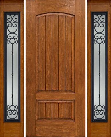 WDMA 54x80 Door (4ft6in by 6ft8in) Exterior Cherry Plank Two Panel Single Entry Door Sidelights Full Lite BM Glass 1
