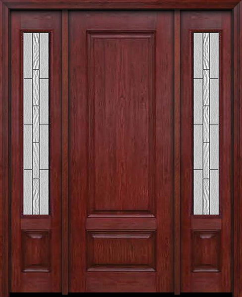 WDMA 54x96 Door (4ft6in by 8ft) Exterior Cherry 96in Two Panel Single Entry Door Sidelights Waterside Glass 1