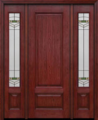 WDMA 54x96 Door (4ft6in by 8ft) Exterior Cherry 96in Two Panel Single Entry Door Sidelights Greenfield Glass 1