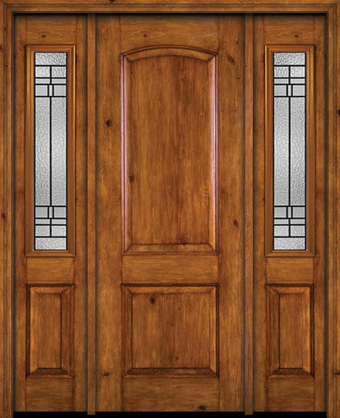 WDMA 54x96 Door (4ft6in by 8ft) Exterior Knotty Alder 96in Alder Rustic Plain Panel Single Entry Door Sidelights Pembrook Glass 1