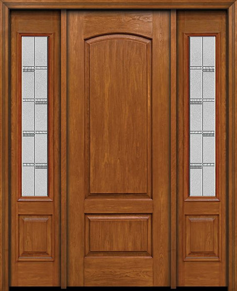 WDMA 54x96 Door (4ft6in by 8ft) Exterior Cherry 96in Two Panel Camber Single Entry Door Sidelights Crosswalk Glass 1