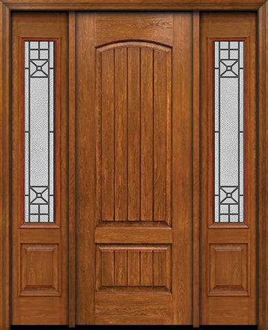 WDMA 54x96 Door (4ft6in by 8ft) Exterior Cherry 96in Plank Two Panel Single Entry Door Sidelights Courtyard Glass 1