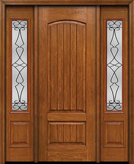 WDMA 54x96 Door (4ft6in by 8ft) Exterior Cherry 96in Plank Two Panel Single Entry Door Sidelights Wyngate Glass 1