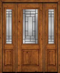 WDMA 54x96 Door (4ft6in by 8ft) Exterior Knotty Alder 96in Alder Rustic Plain Panel 2/3 Lite Single Entry Door Sidelights Pembrook Glass 1