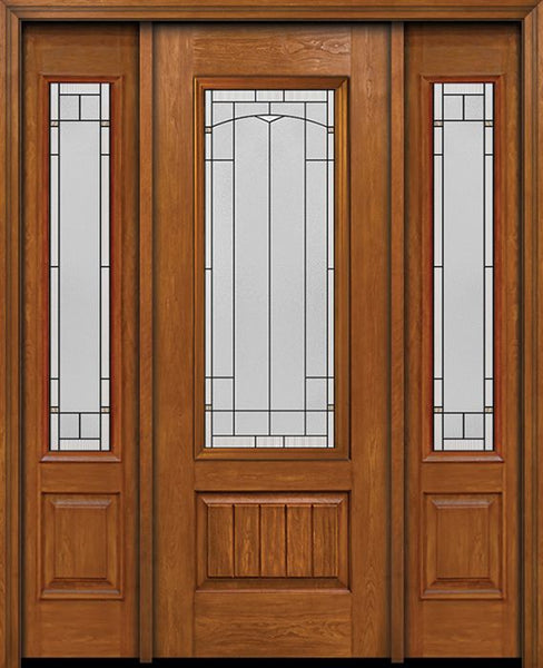 WDMA 54x96 Door (4ft6in by 8ft) Exterior Cherry 96in Plank Panel 3/4 Lite Single Entry Door Sidelights Topaz Glass 1