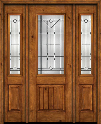 WDMA 54x96 Door (4ft6in by 8ft) Exterior Knotty Alder 96in Alder Rustic V-Grooved Panel 2/3 Lite Single Entry Door Sidelights Riverwood Glass 1