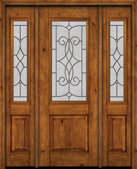 WDMA 54x96 Door (4ft6in by 8ft) Exterior Knotty Alder 96in Alder Rustic Plain Panel 2/3 Lite Single Entry Door Sidelights Ashbury Glass 1