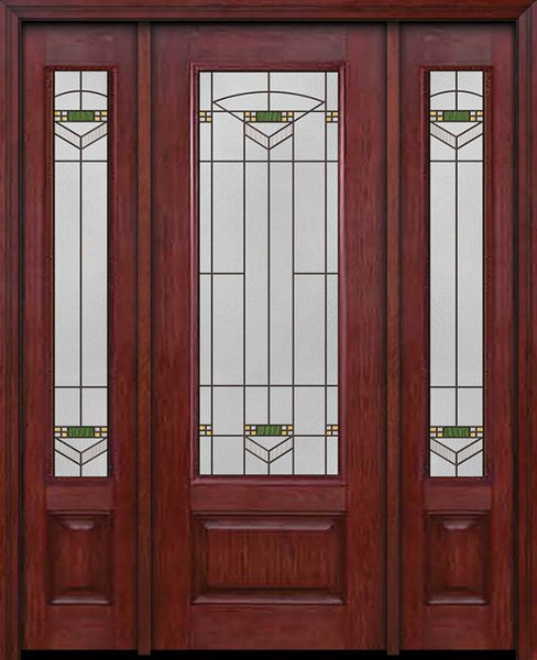 WDMA 54x96 Door (4ft6in by 8ft) Exterior Cherry 96in 3/4 Lite Single Entry Door Sidelights Greenfield Glass 1