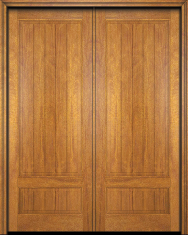 WDMA 56x80 Door (4ft8in by 6ft8in) Interior Swing Mahogany 2 Panel V-Grooved Plank Rustic-Old World Home Style Exterior or Double Door 1