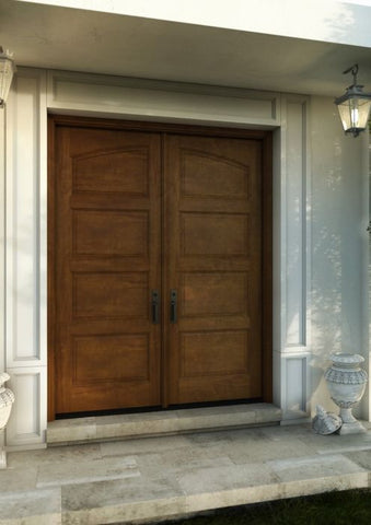 WDMA 56x80 Door (4ft8in by 6ft8in) Exterior Barn Mahogany Arch Top 4 Panel Transitional or Interior Double Door 1