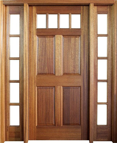WDMA 56x80 Door (4ft8in by 6ft8in) Exterior Swing Mahogany Louisburg 4 Lite Single Door/2Sidelight 1
