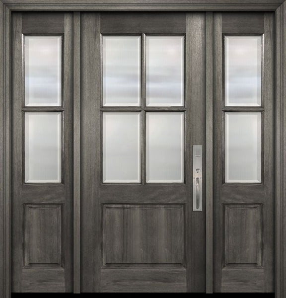 WDMA 56x80 Door (4ft8in by 6ft8in) Exterior Mahogany 80in 4 Lite TDL Large Panel DoorCraft Door /2side w/Bevel IG 1