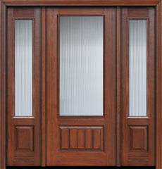WDMA 56x80 Door (4ft8in by 6ft8in) French Cherry 80in 3/4 Lite Privacy Glass V-Grooved Panel Door /2side 1