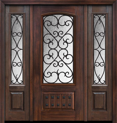 WDMA 56x80 Door (4ft8in by 6ft8in) Exterior Cherry 80in 1 Panel 3/4 Arch Lite Palermo / Walnut Door /2side 1